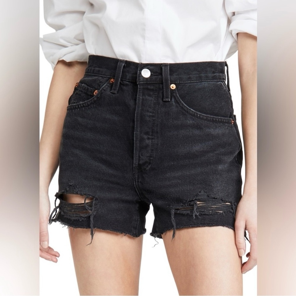 RE/DONE 50s Cut Off Shorts w25 Destroyed Shadow Black